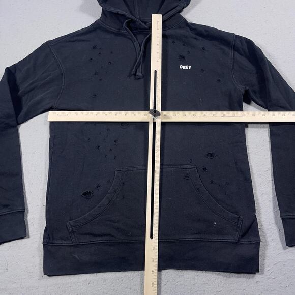 Obey Hoodie Mens Small Distressed Pullover Skull Graphic Streetwear Trashcore - Picture 3 of 9